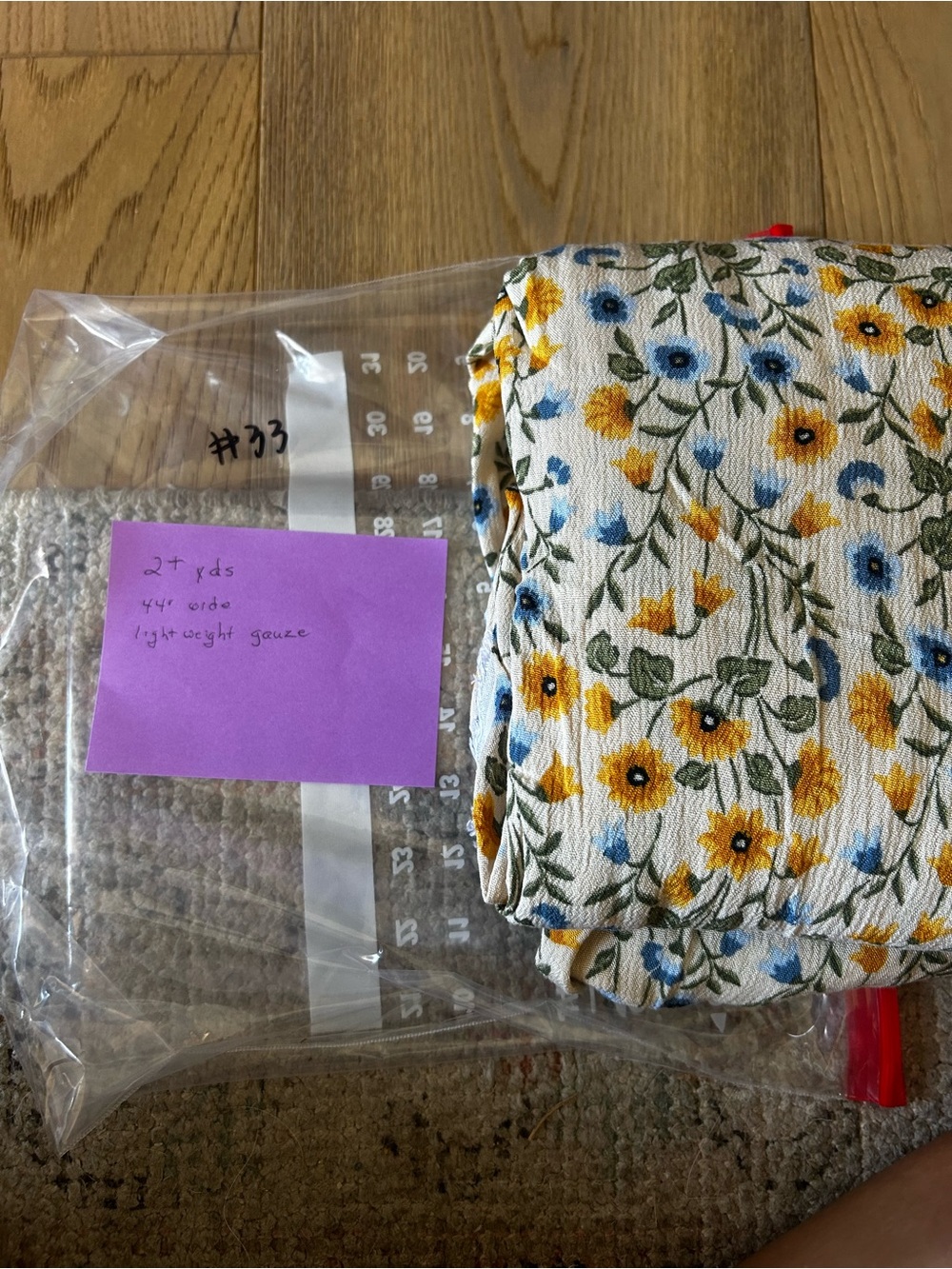 Floral Yellow & Blue lightweight gauze fabric - Picture 2 of 2